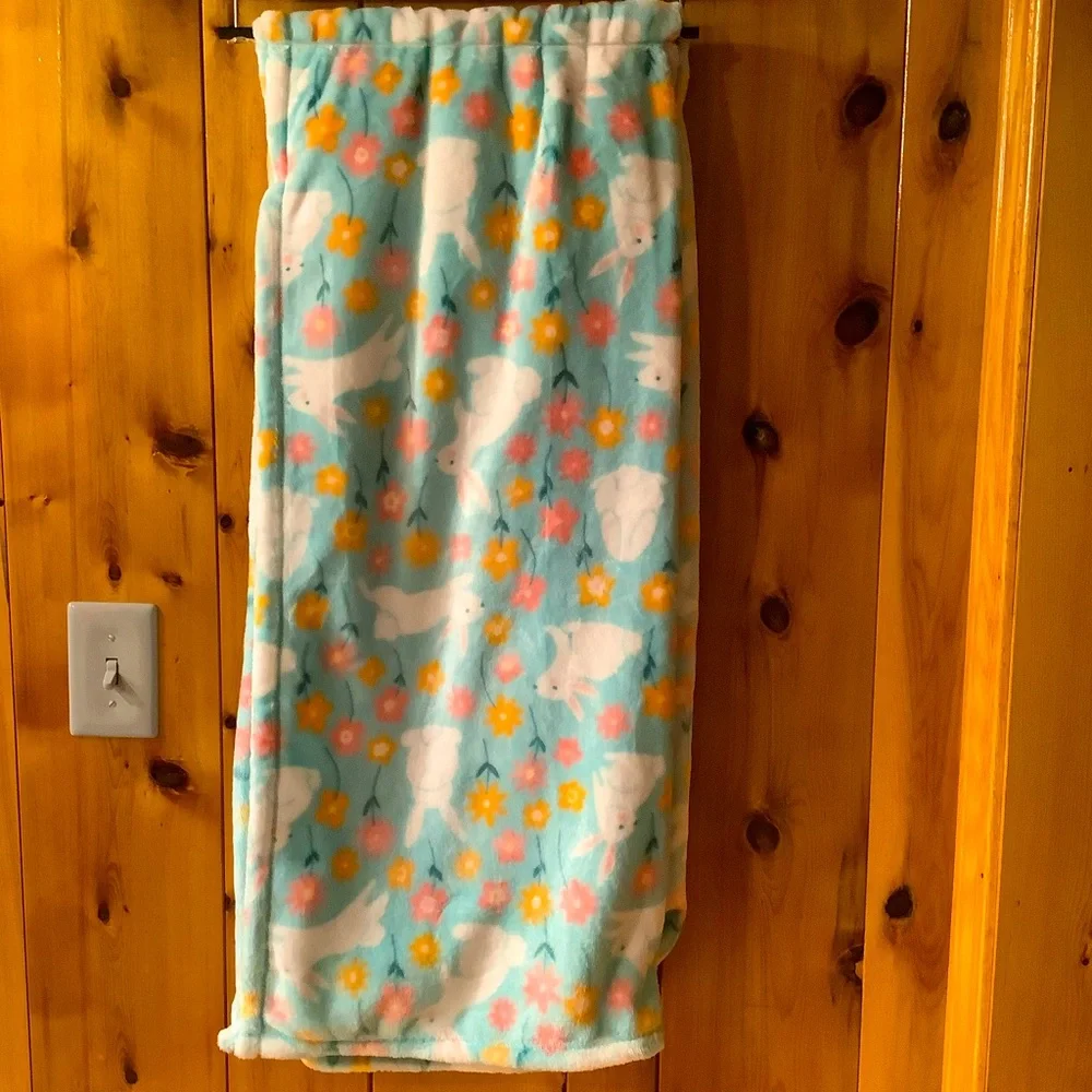 Velvet Plush Oversized Easter Bunny & Floral Throw